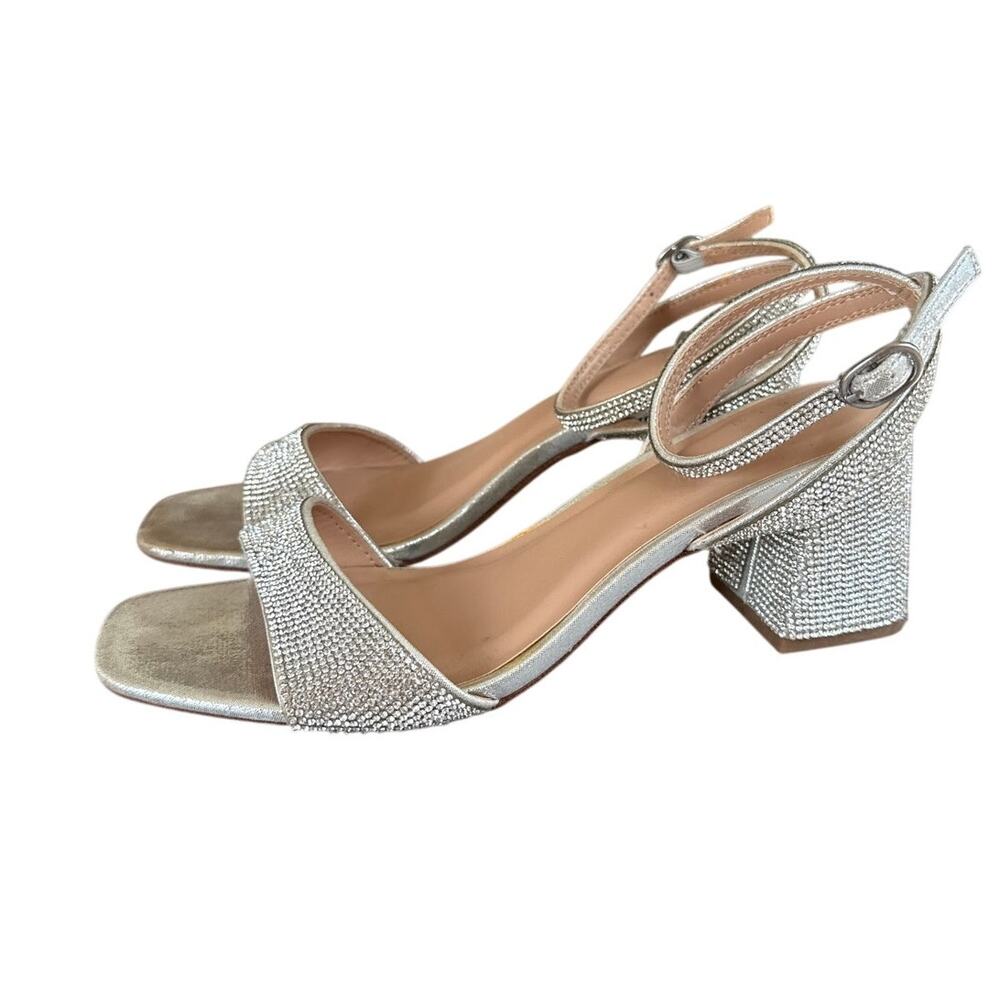 A New Day Rhinestone Block Strappy Heels Silver Sie 8